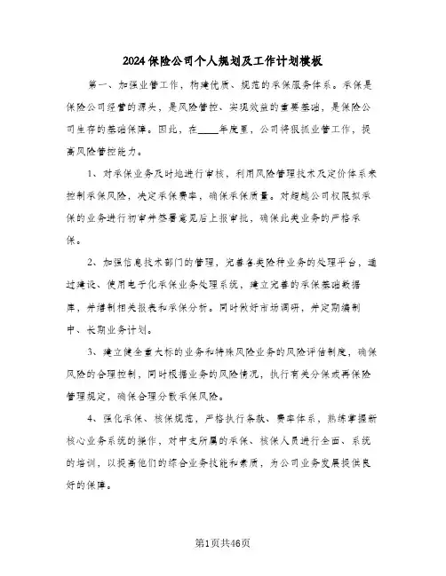 2024保险公司个人规划及工作计划模板（6篇）