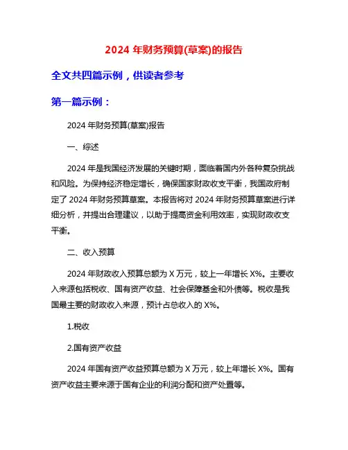 2024年财务预算(草案)的报告
