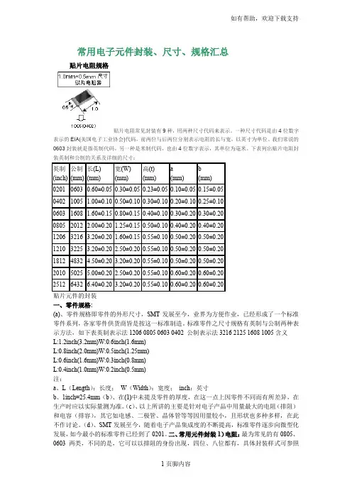 常用电子元件封装尺寸规格汇总