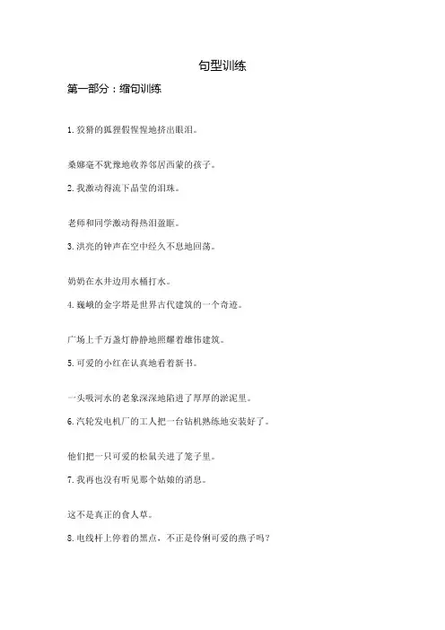 小学生句型训练----缩句训练、修改病句、改写句子