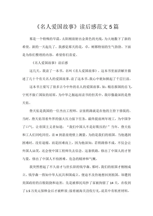 《名人爱国故事》读后感范文5篇
