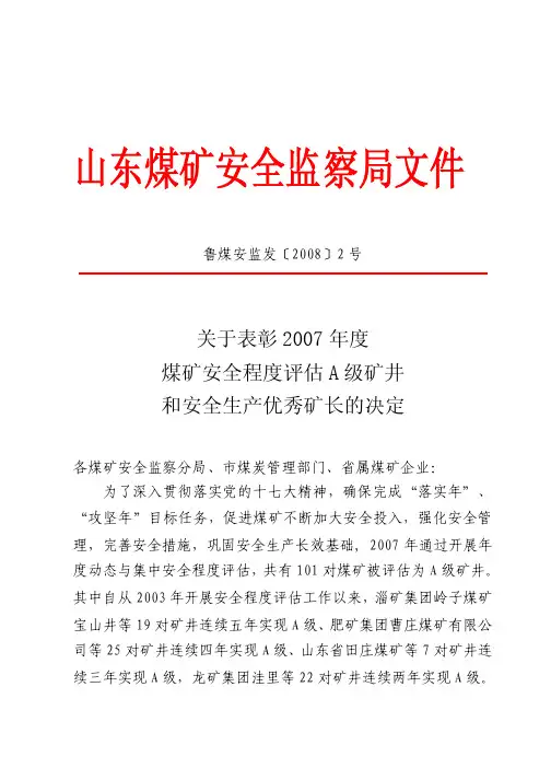 鲁煤安监发〔2008〕2号