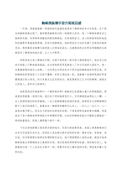 蜘蛛侠纵横宇宙介绍观后感