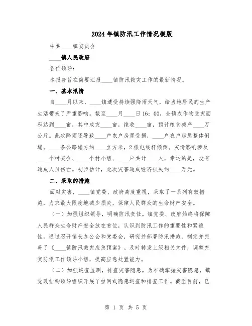2024年镇防汛工作情况模版（三篇）