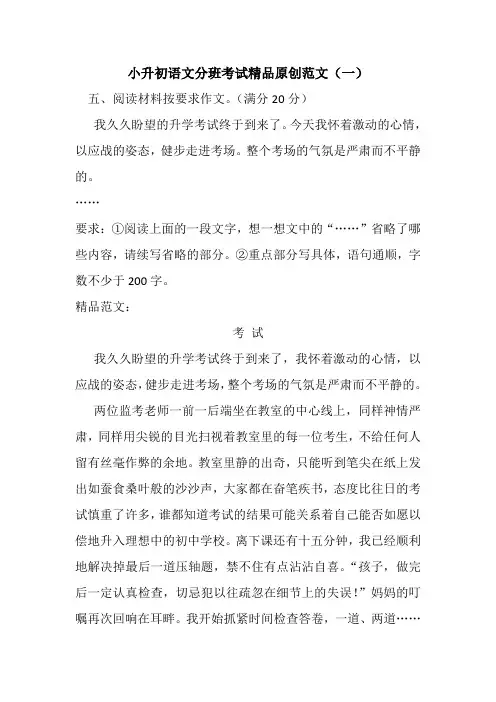 小升初语文分班考试精品原创范文
