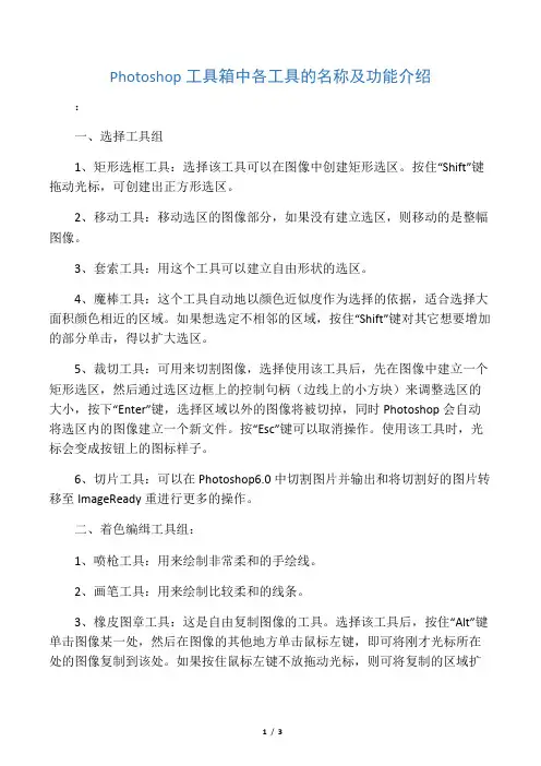Photoshop工具箱中各工具的名称及功能介绍