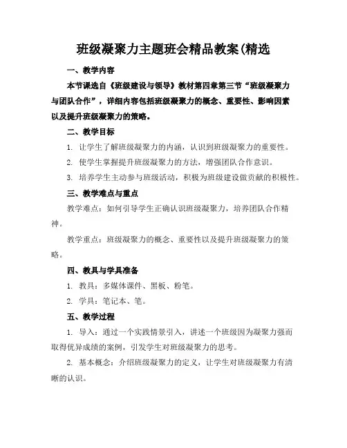 班级凝聚力主题班会精品教案(精选