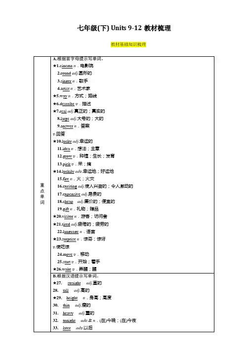 中考英语总复习-人教版教材知识梳理篇七年级(下)Units 9-12复习指导与作业