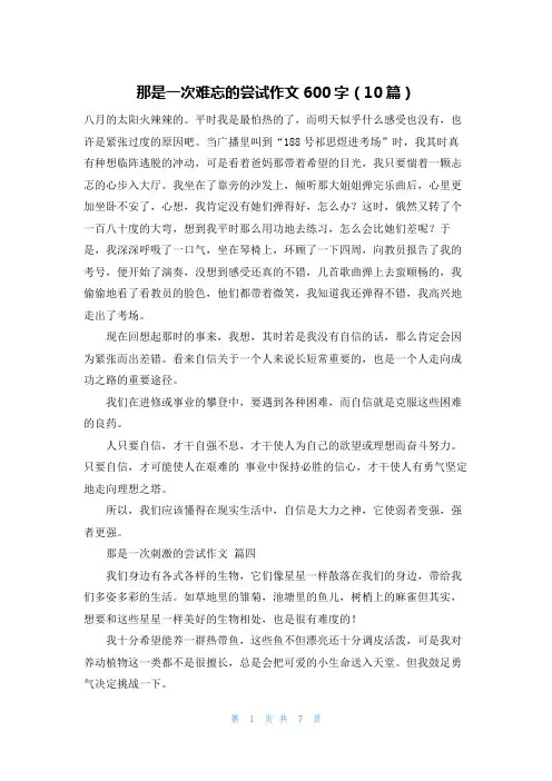 那是一次难忘的尝试作文600字(10篇)