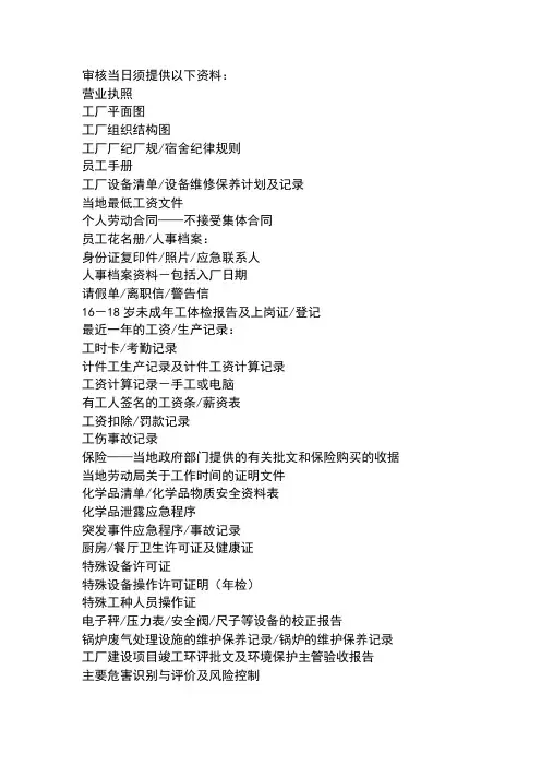 社会责任验厂清单