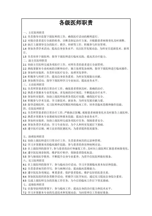 各级医师职责