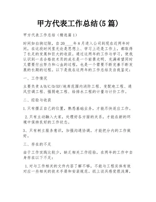 甲方代表工作总结(5篇)