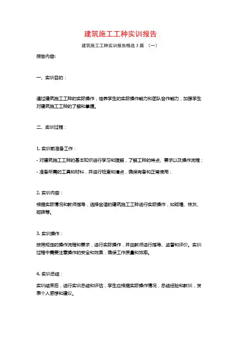 建筑施工工种实训报告3篇