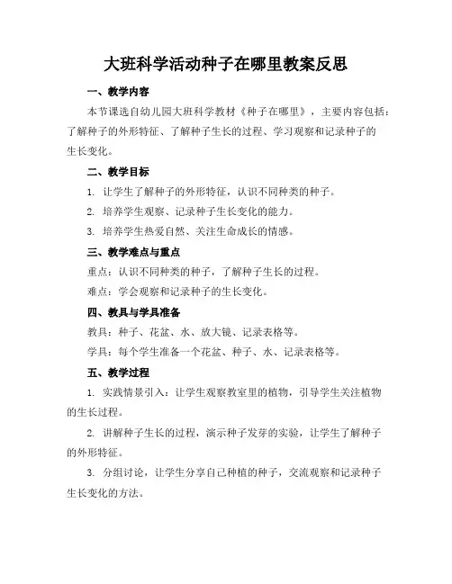 大班科学活动种子在哪里教案反思