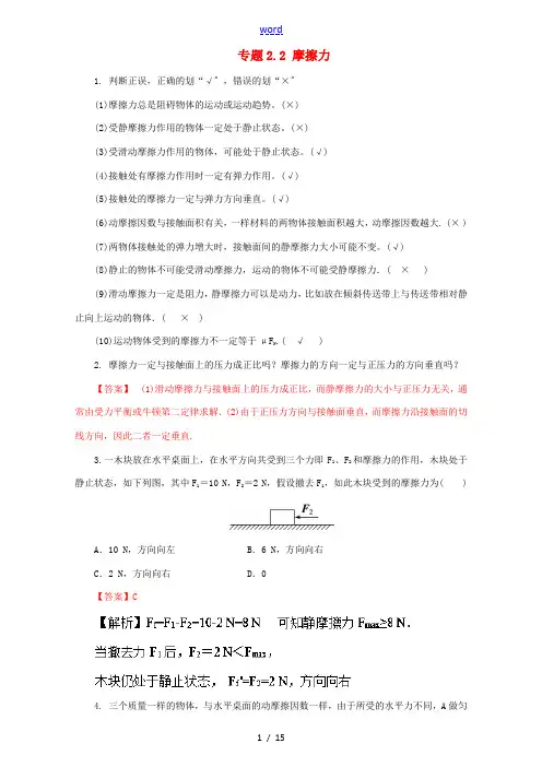 高三物理一轮总复习 专题2.2 摩擦力(含解析)-人教版高三全册物理试题