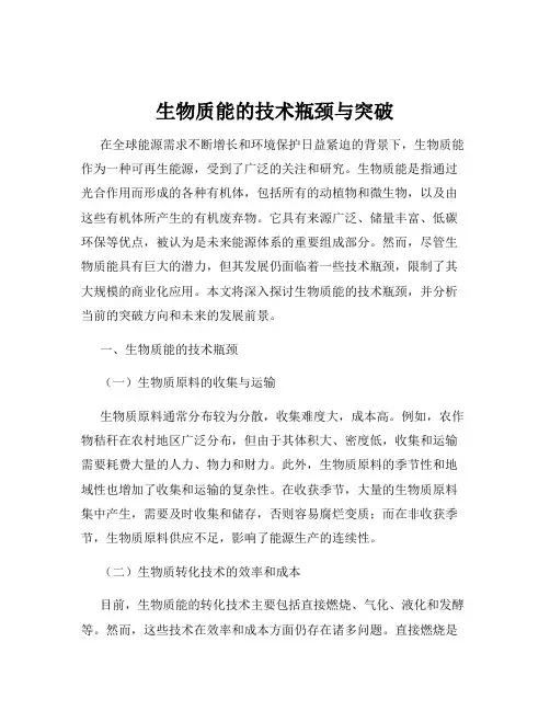 生物质能的技术瓶颈与突破