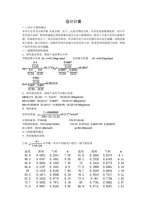 化工原理课程设计甲醇和水筛板精馏塔分离