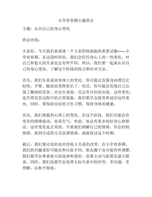 小学青春期主题班会