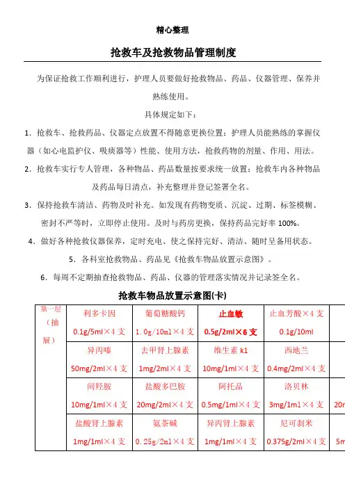 抢救车物品放置示意图及管理制度流程