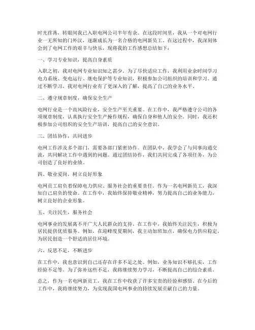 电网新员工工作感想总结