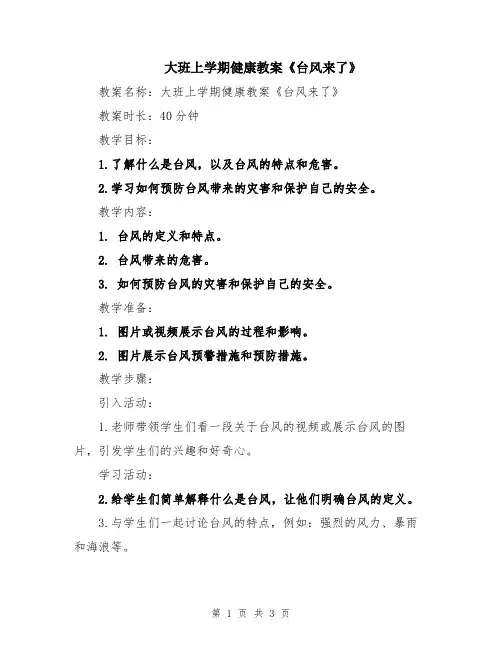 大班上学期健康教案《台风来了》