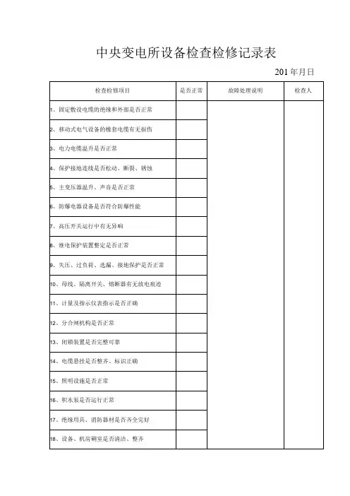 中央变电所设备检查检修记录表