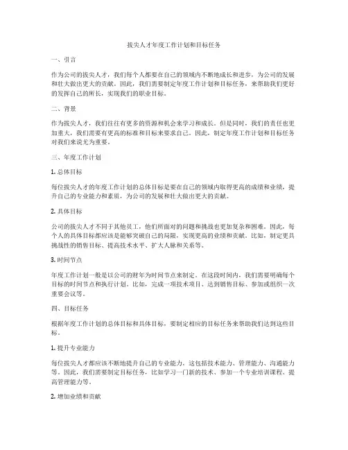 拔尖人才年度工作计划和目标任务