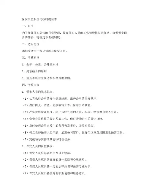 保安岗位职责考核制度范本