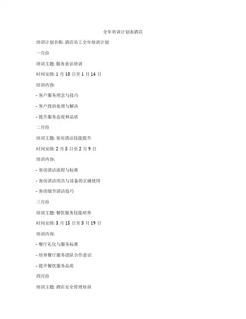 全年培训计划表酒店