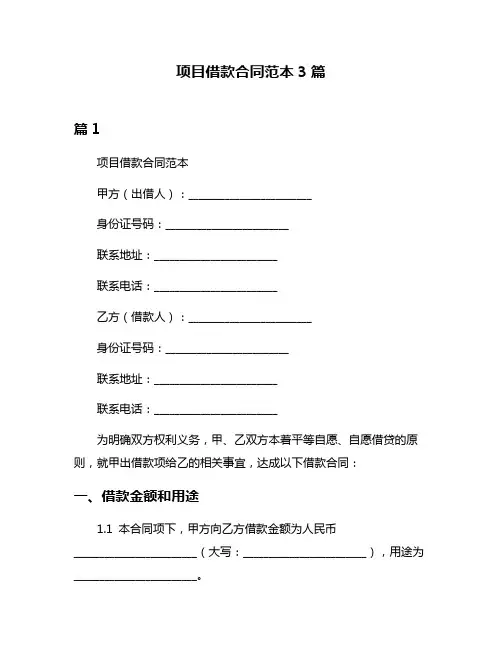 项目借款合同范本3篇