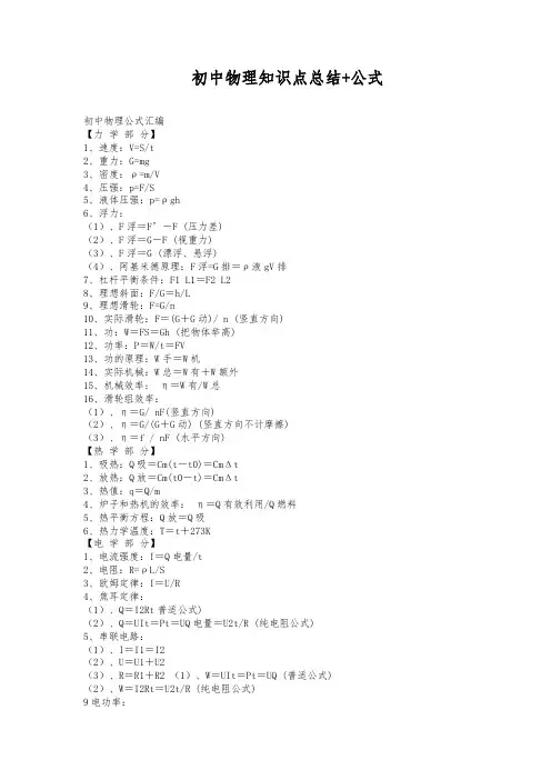 初中物理知识点总结+公式(最新最全)
