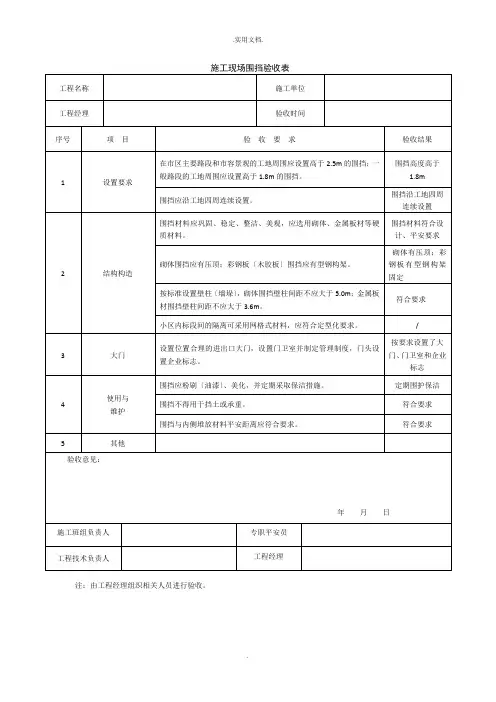 围挡验收表