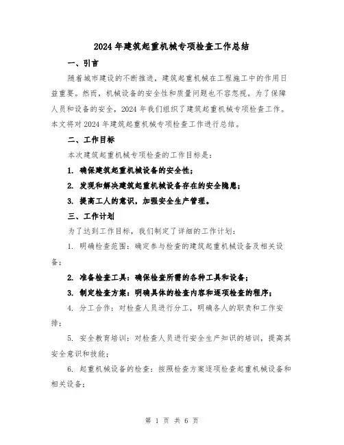 2024年建筑起重机械专项检查工作总结(二篇)