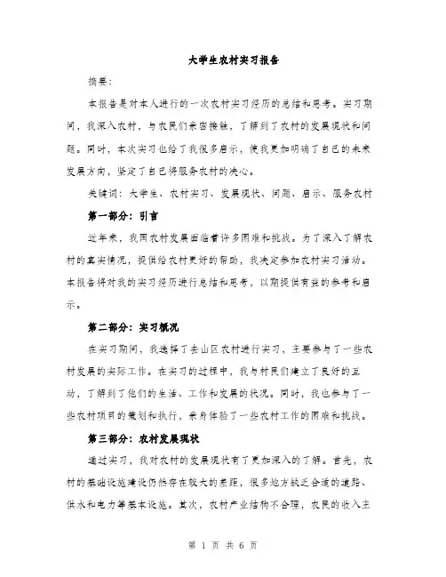 大学生农村实习报告（2篇）