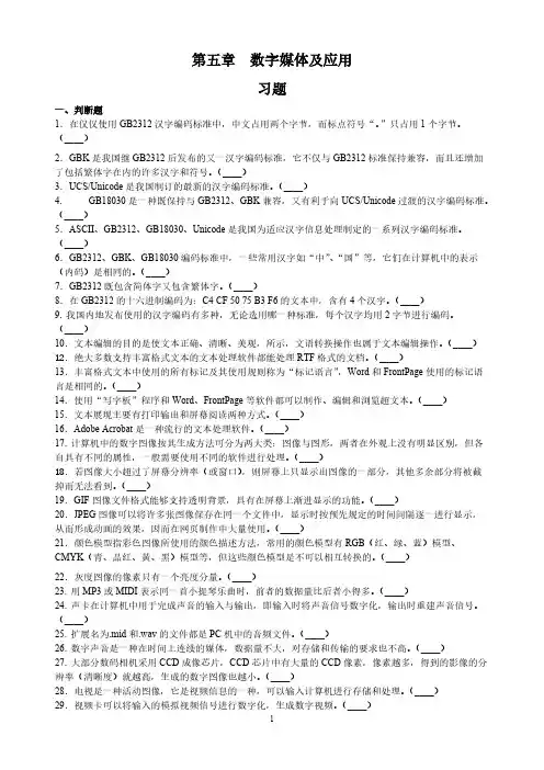 【免费下载】第五章  数字媒体及应用习题
