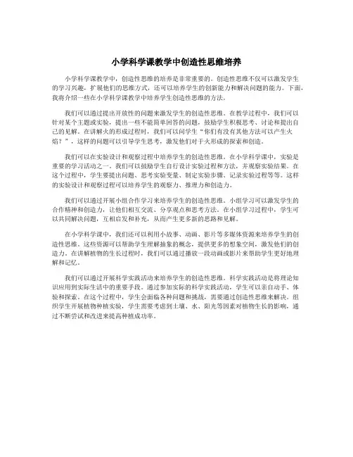小学科学课教学中创造性思维培养