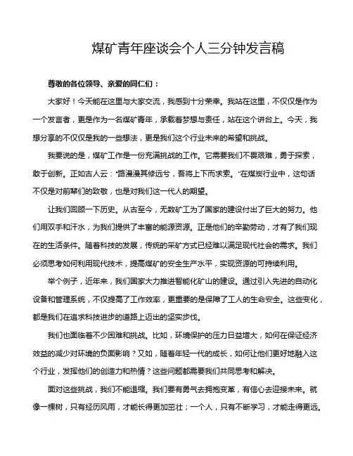 煤矿青年座谈会个人三分钟发言稿