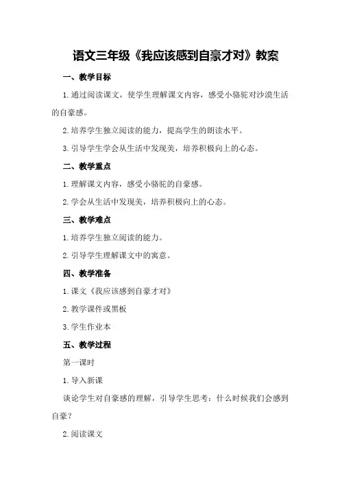 语文三年级《我应该感到自豪才对》教案
