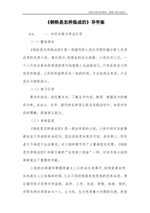 《钢铁是怎样炼成的》导学案