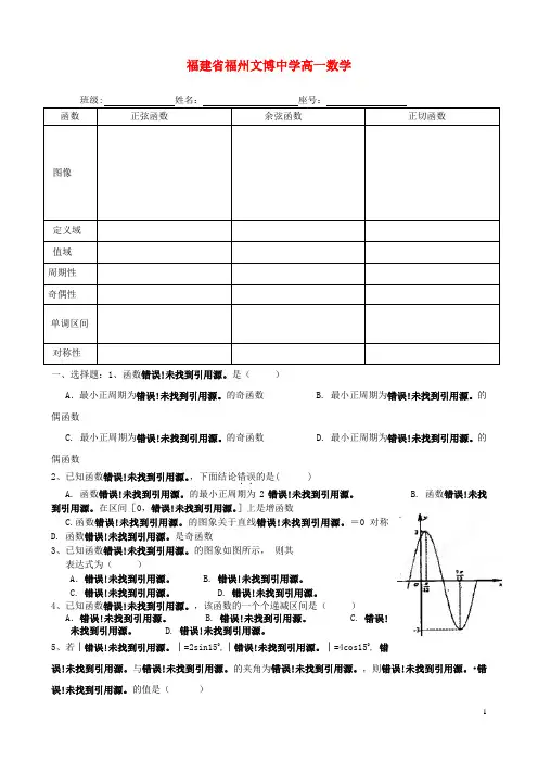 福建省福州文博中学高一数学《三角函数》单元测试题