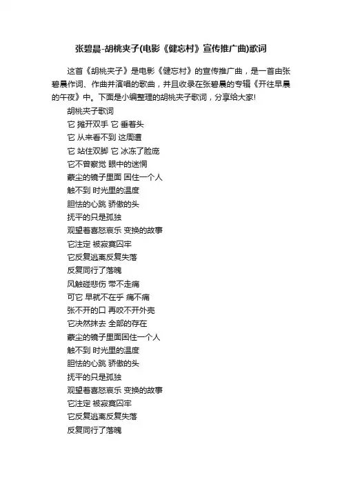 张碧晨-胡桃夹子（电影《健忘村》宣传推广曲）歌词
