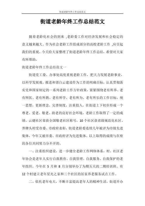 工作总结 街道老龄年终工作总结范文