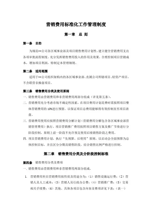 营销费用标准化工作指引