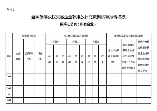 全国碳排放权交易企业碳排放补充数据核算报告模板
