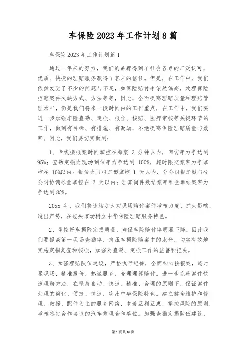 车保险2023年工作计划8篇