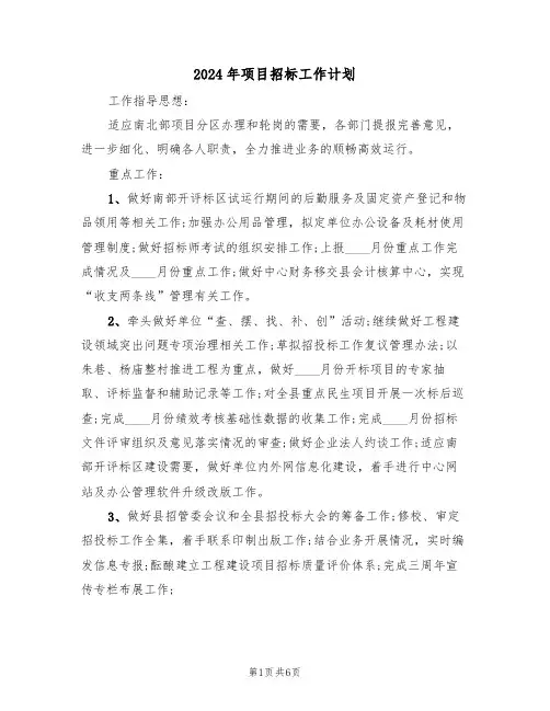 2024年项目招标工作计划(三篇)