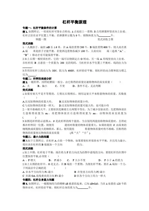 3.4杠杆平衡原理练习---浙教版科学九年级上册