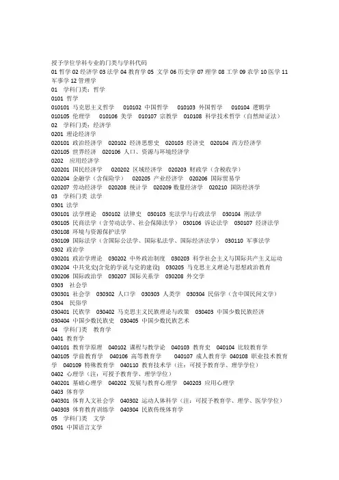 授予学位学科专业的门类与学科代码
