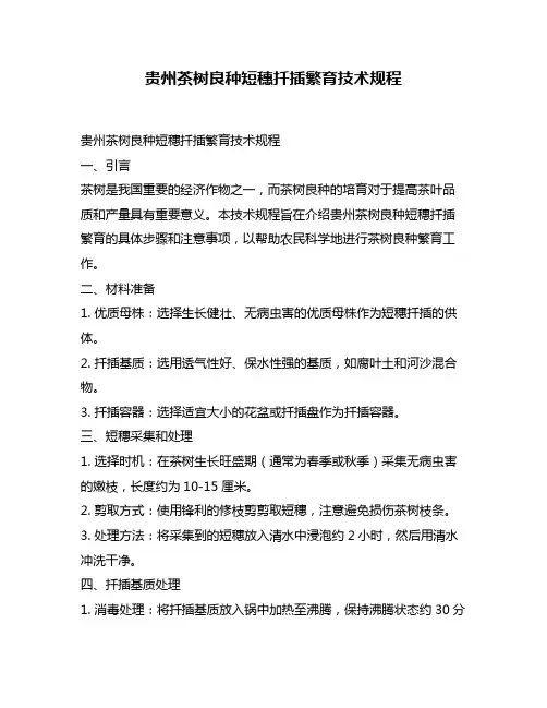 贵州茶树良种短穗扦插繁育技术规程