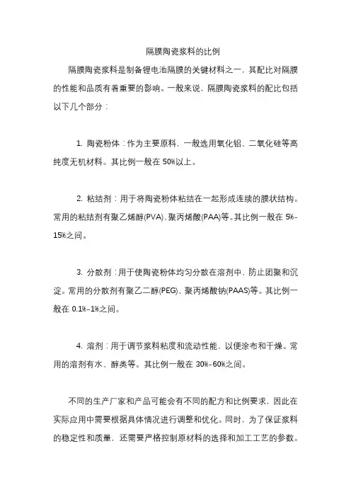隔膜陶瓷浆料的比例
